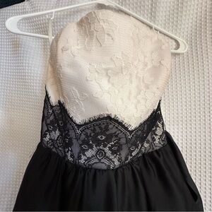 Jessica McLintock for Gunne Sax formal strapless dress in ivory and black.